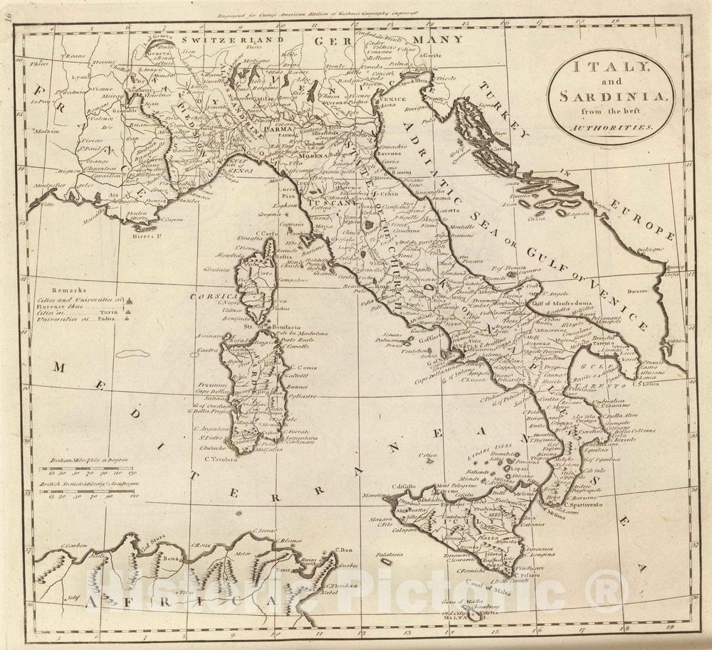 Historic Wall Map : 1811 Italy, and Sardinia. - Vintage Wall Art