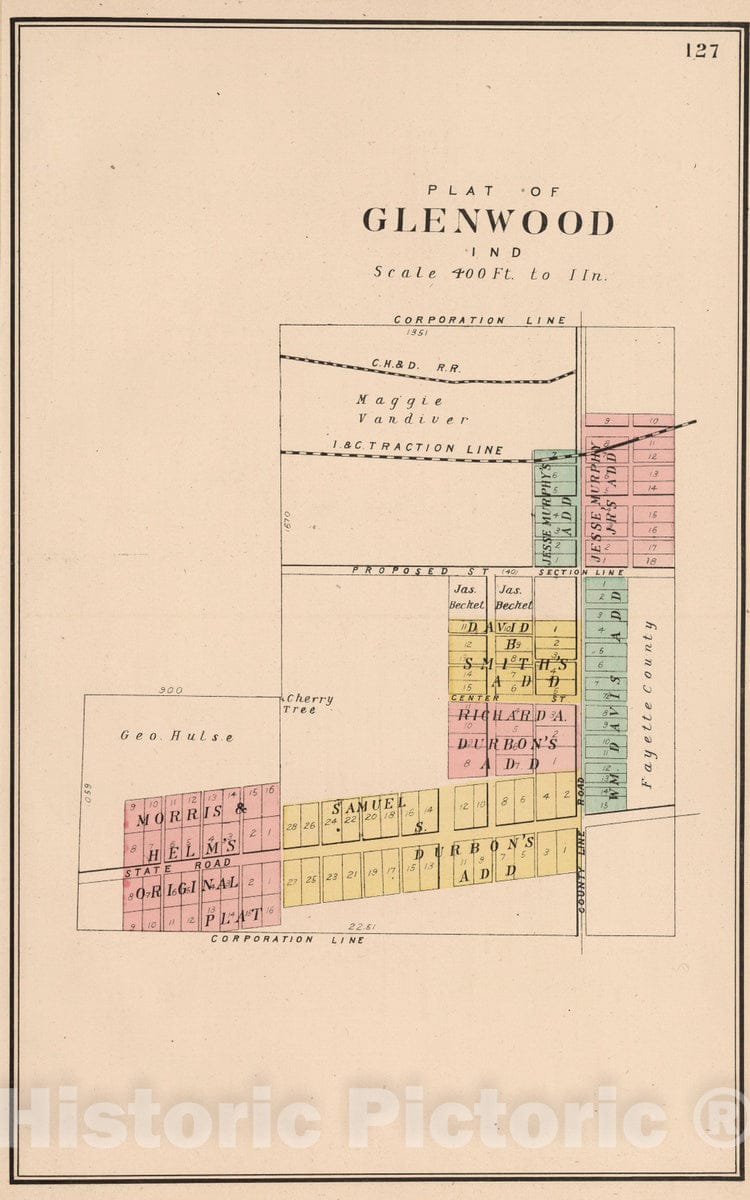 Historic Map : 1908 Glenwood, Rush County, Indiana. - Vintage Wall Art