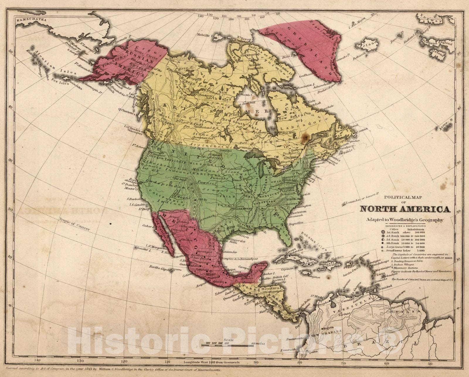 Historic Map : School Atlas - 1849 Political Map Of North America - Vintage Wall Art