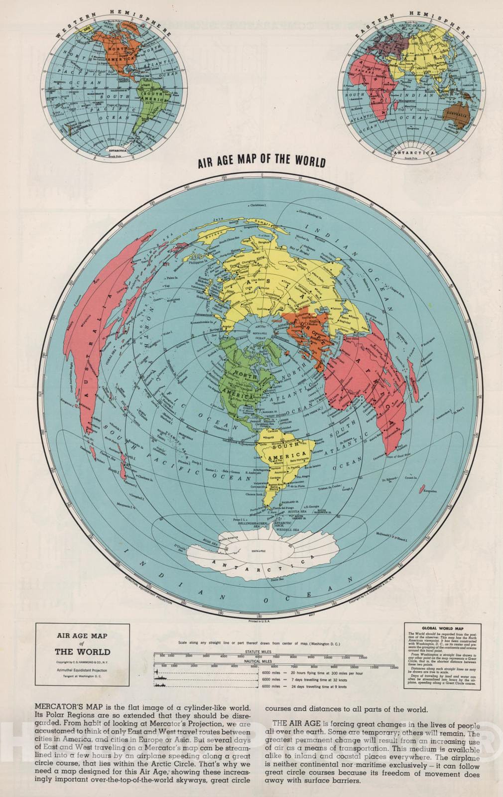 Historic Map : 1948 Air Age Map of the World. - Vintage Wall Art