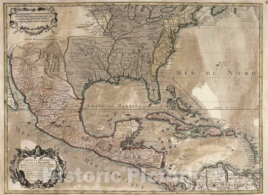 Historic Map : Mexico, , North America 1745 Carte du Mexique et de la Floride , Vintage Wall Art