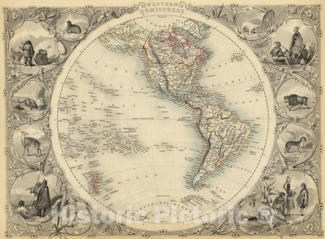 Historic Map : 1851 Western Hemisphere. - Vintage Wall Art