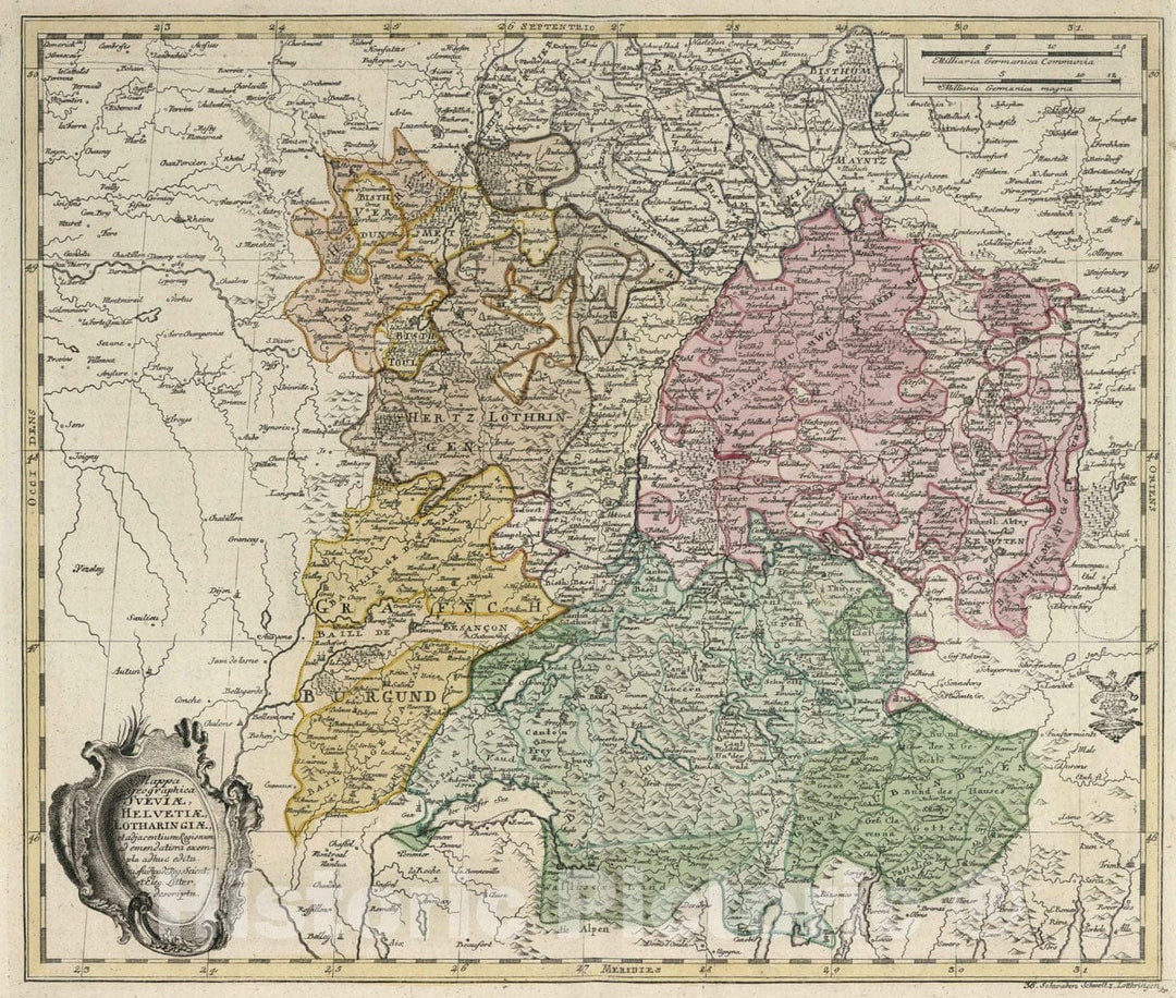 Historic Wall Map : Germany, , Europe 1753 Mappa geographica Sveviae, Helvetiae, Lotharingiae, et adjacentium Regionum , Vintage Wall Art