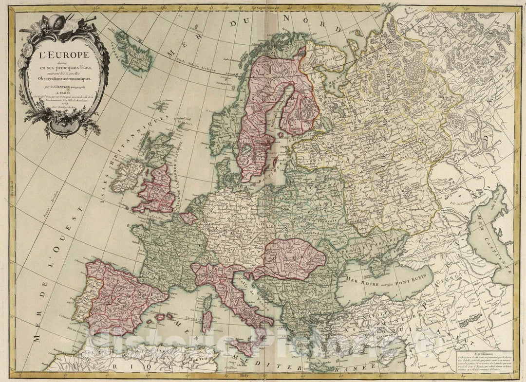 Historic Map : 1769 L'Europe divisee en ses principaux etats - Vintage Wall Art