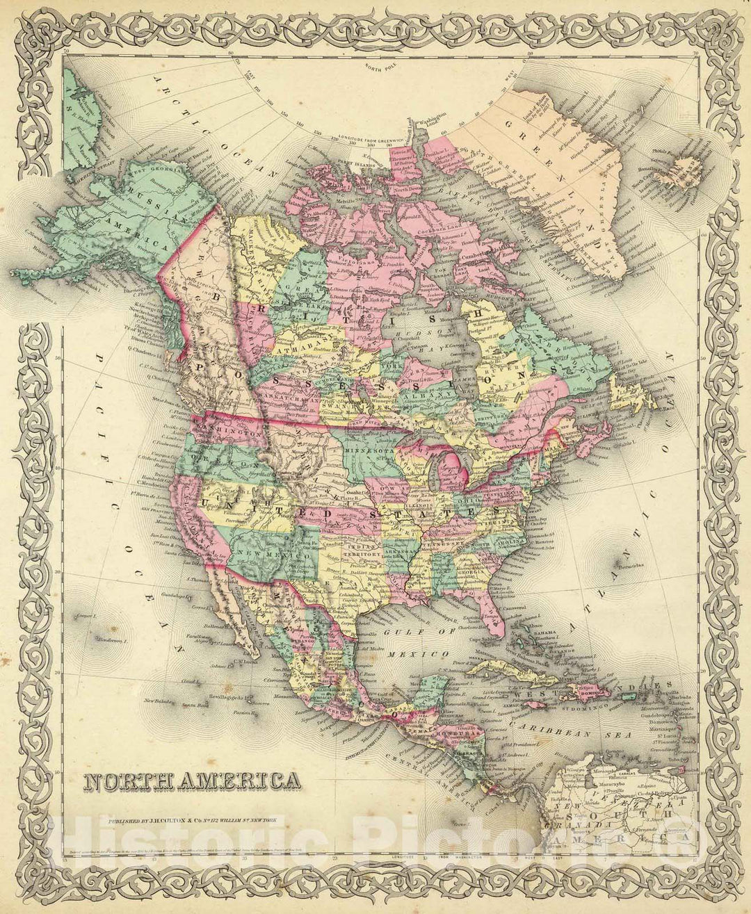 Historic Map : 1856 Map of North America : Vintage Wall Art