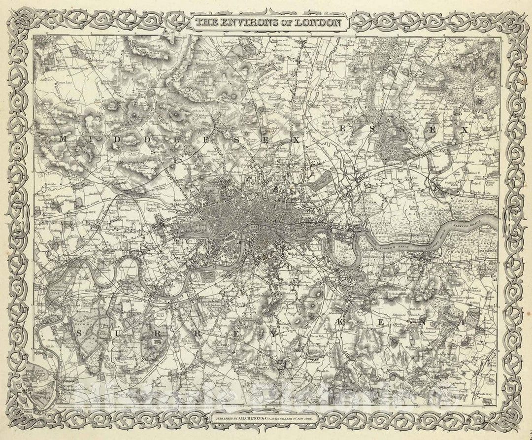 Historic Map : 1856 The Environs Of London. - Vintage Wall Art