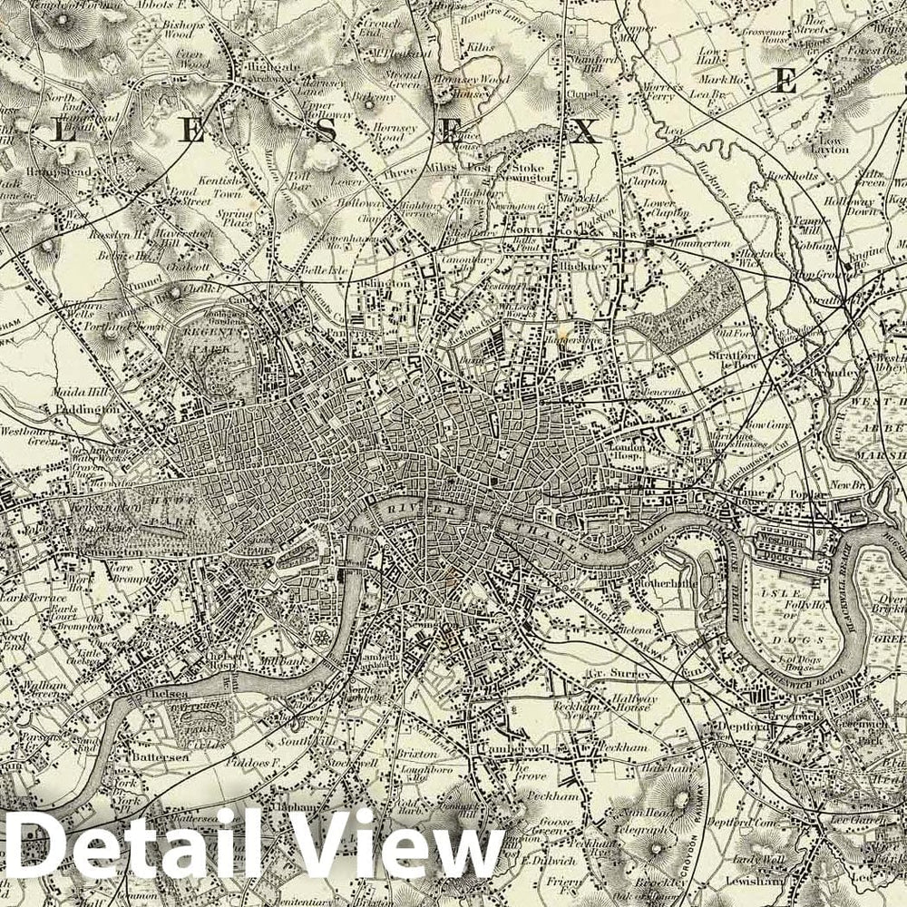 Historic Map : 1856 The Environs Of London. - Vintage Wall Art