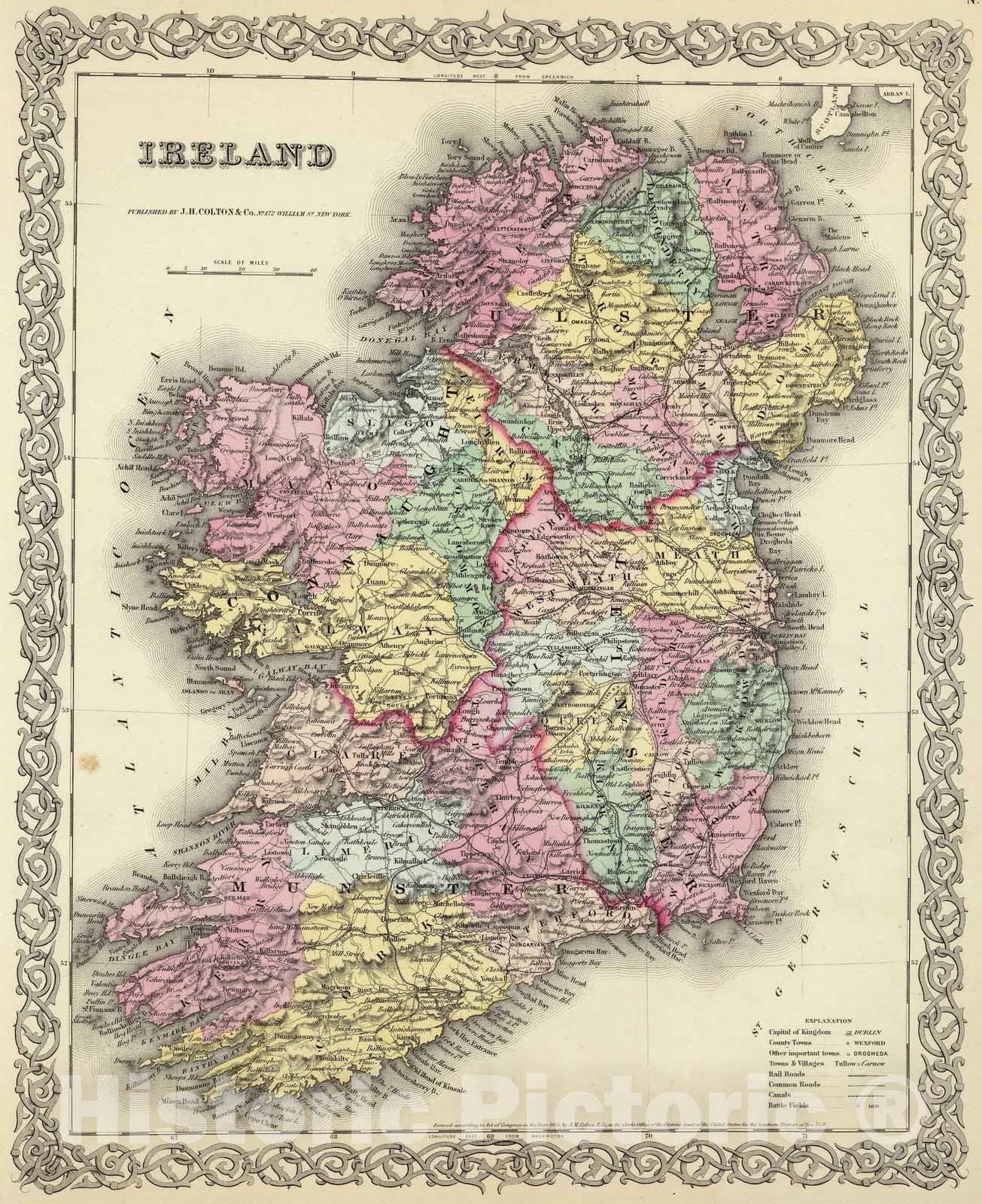 Historic Map : 1856 Ireland : Vintage Wall Art