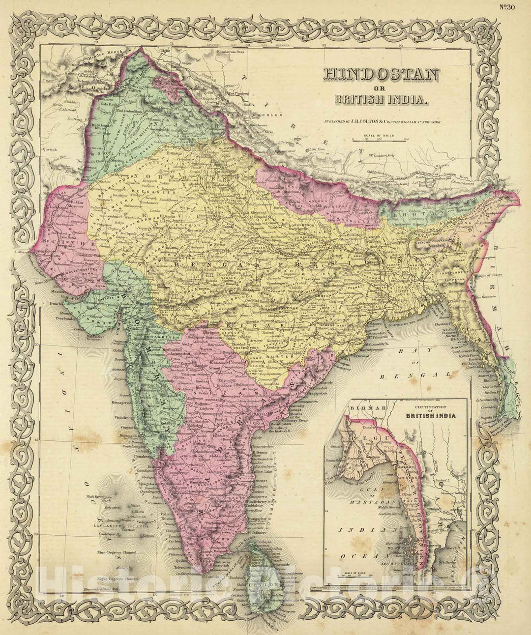 Historic Map : India, 1856 Hindostan Or British India. , Vintage Wall Art