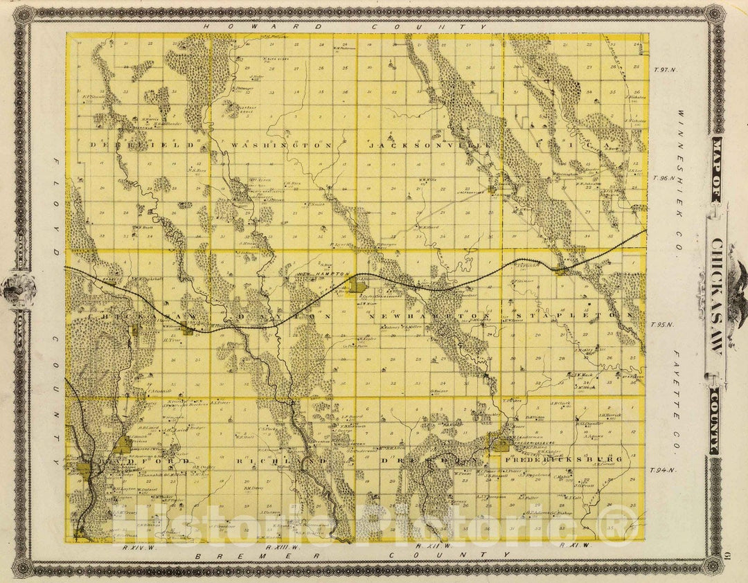 Historic Map : 1875 Map of Chickasaw County, State of Iowa. - Vintage Wall Art