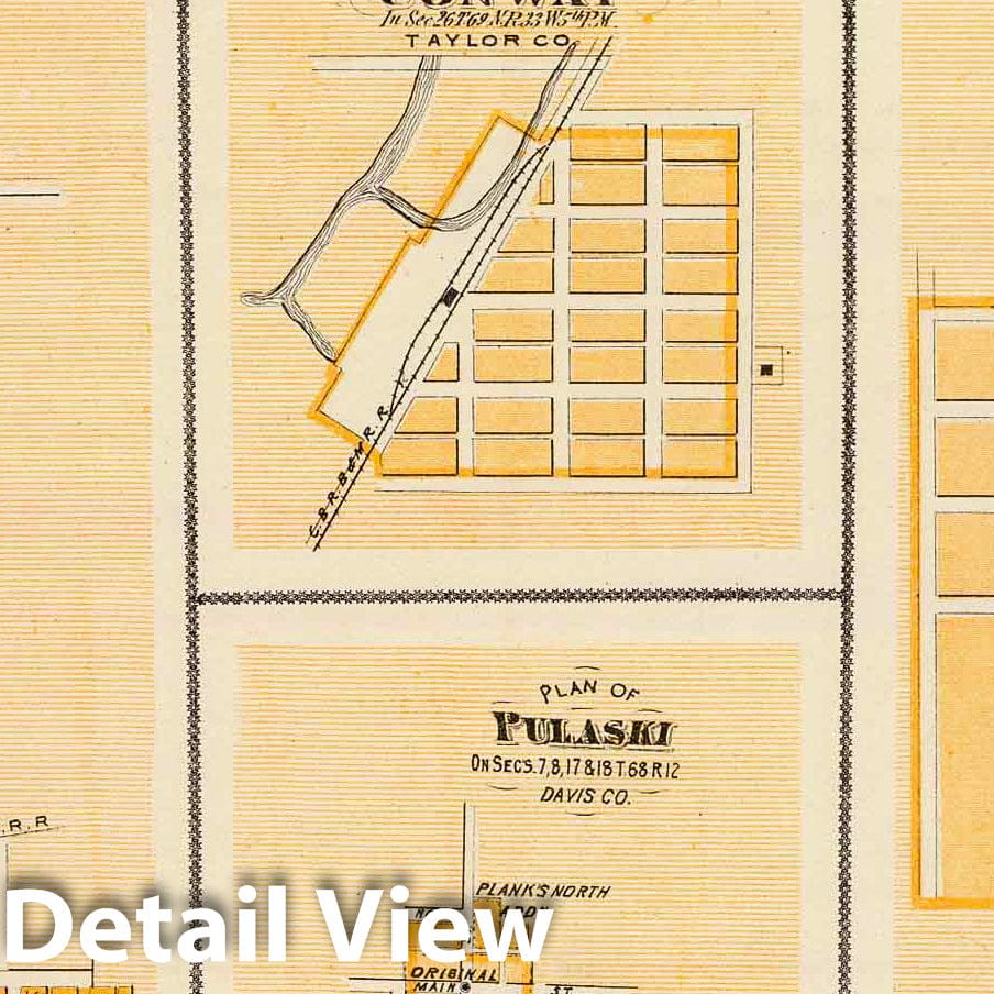 Historic Map : 1875 Lineville, Derby, Glidden, Ames, Conway, Pulaski, Lenox, Melrose, Drakeville, State of Iowa. - Vintage Wall Art