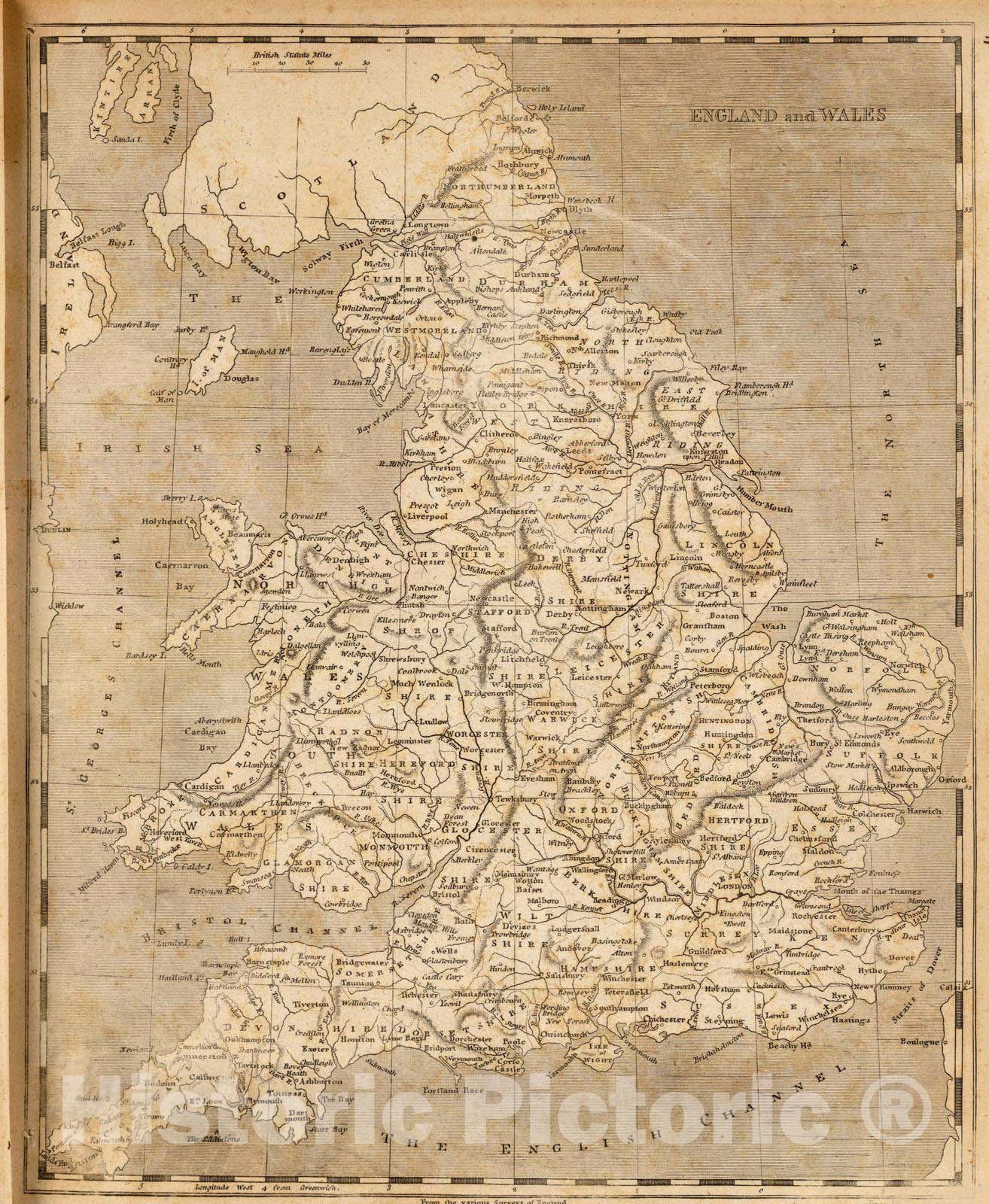 Historic Map : 1804 England, Wales. - Vintage Wall Art