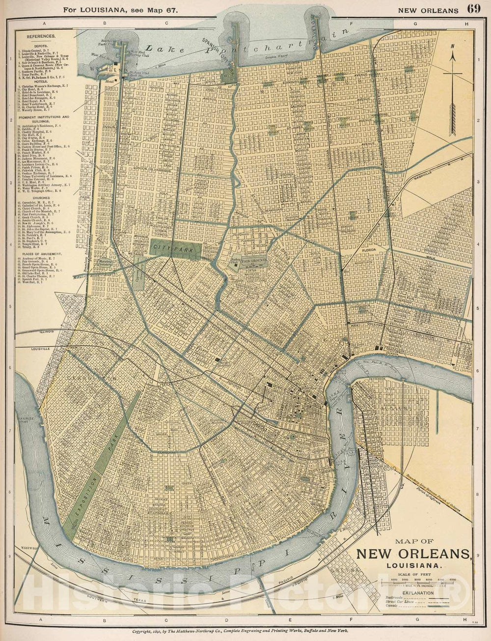 Historic Map : 1891 Map of New Orleans, Louisiana. 69 - Vintage Wall Art