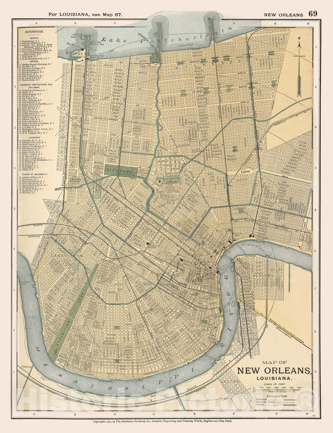 Historic Map : 1891 Map of New Orleans, Louisiana. 69 - Vintage Wall Art