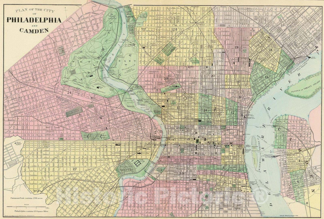 Historic Map : 1890 Philadelphia, Camden. - Vintage Wall Art