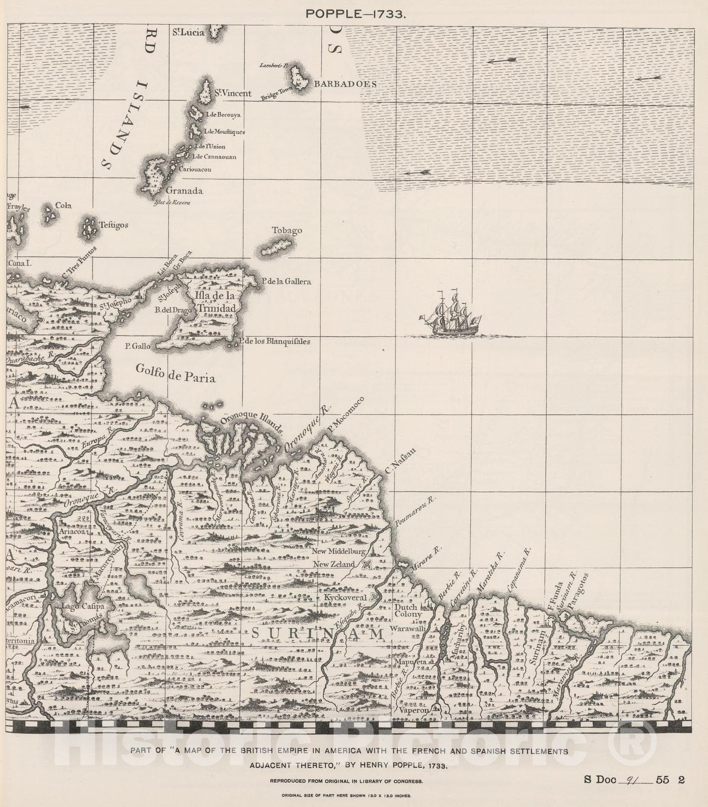 Historic Map : National Atlas - 1733 Part of British Empire in South America. - Vintage Wall Art