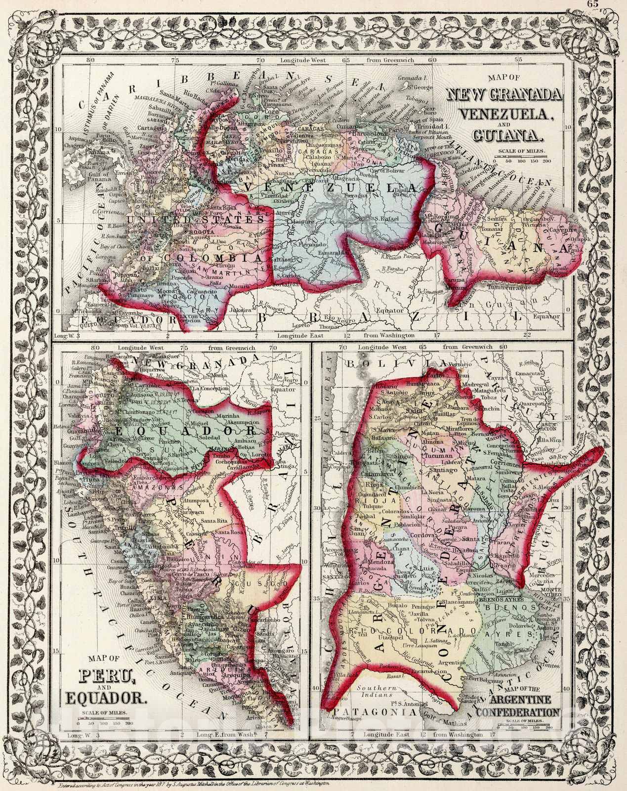 Historic Map : 1874 Map of New Granada, Venezuela and Guiana - Vintage Wall Art