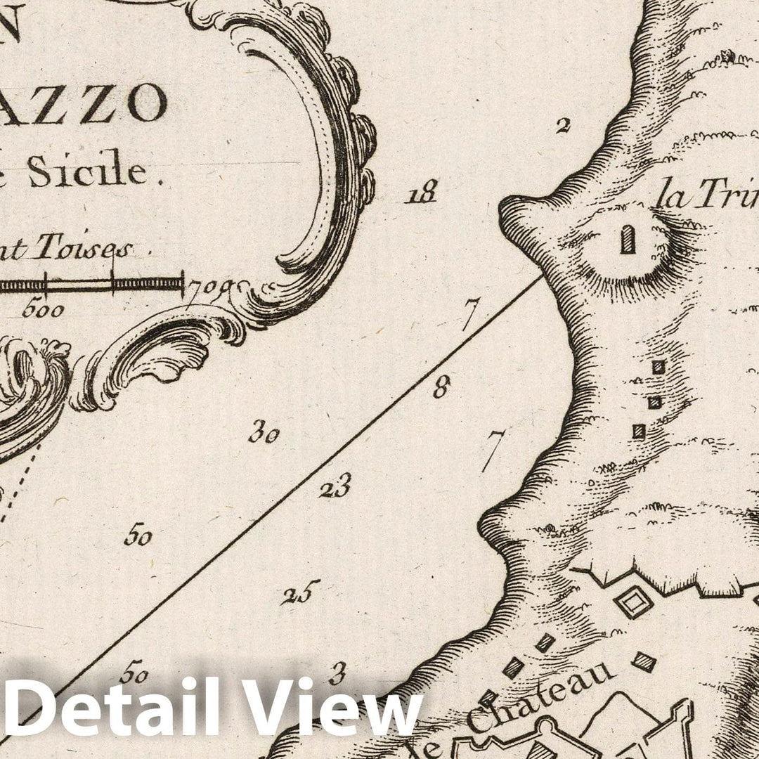 Historic Map : Italy , Milazzo (Sicily, Italy), Sicily (Italy) 1764 Plan de Milazzo dans I'isle de Sicile. , Vintage Wall Art