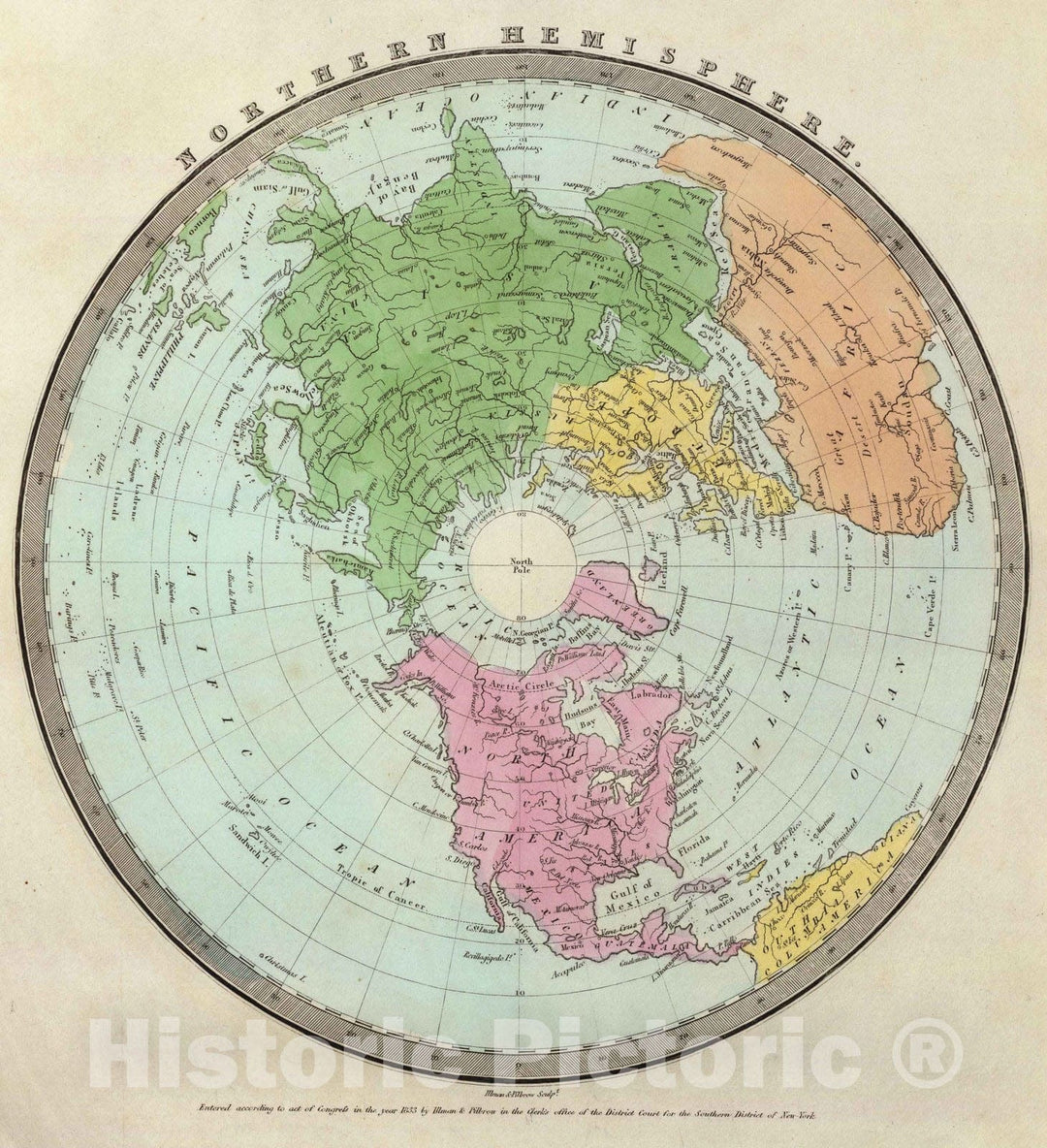 Historic Map : 1835 Northern Hemisphere. - Vintage Wall Art