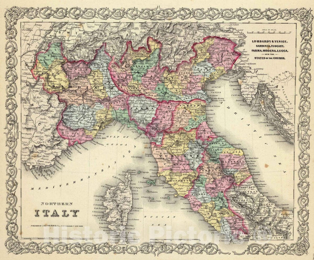 Historic Map : 1856 Northern Italy : Vintage Wall Art