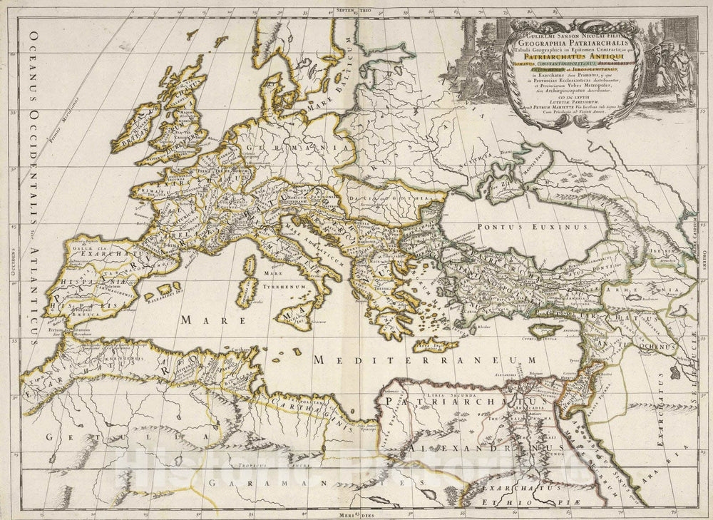 Historic Map : Mediterranean, Europe 1669 Ancient patriarchates: Roman, Constantinople, Alexander, Antiochenus and Ierosolymitanus. , Vintage Wall Art