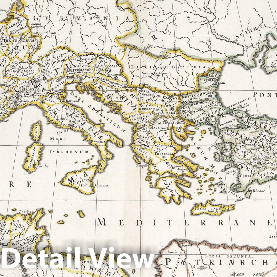 Historic Map : Mediterranean, Europe 1669 Ancient patriarchates: Roman, Constantinople, Alexander, Antiochenus and Ierosolymitanus. , Vintage Wall Art