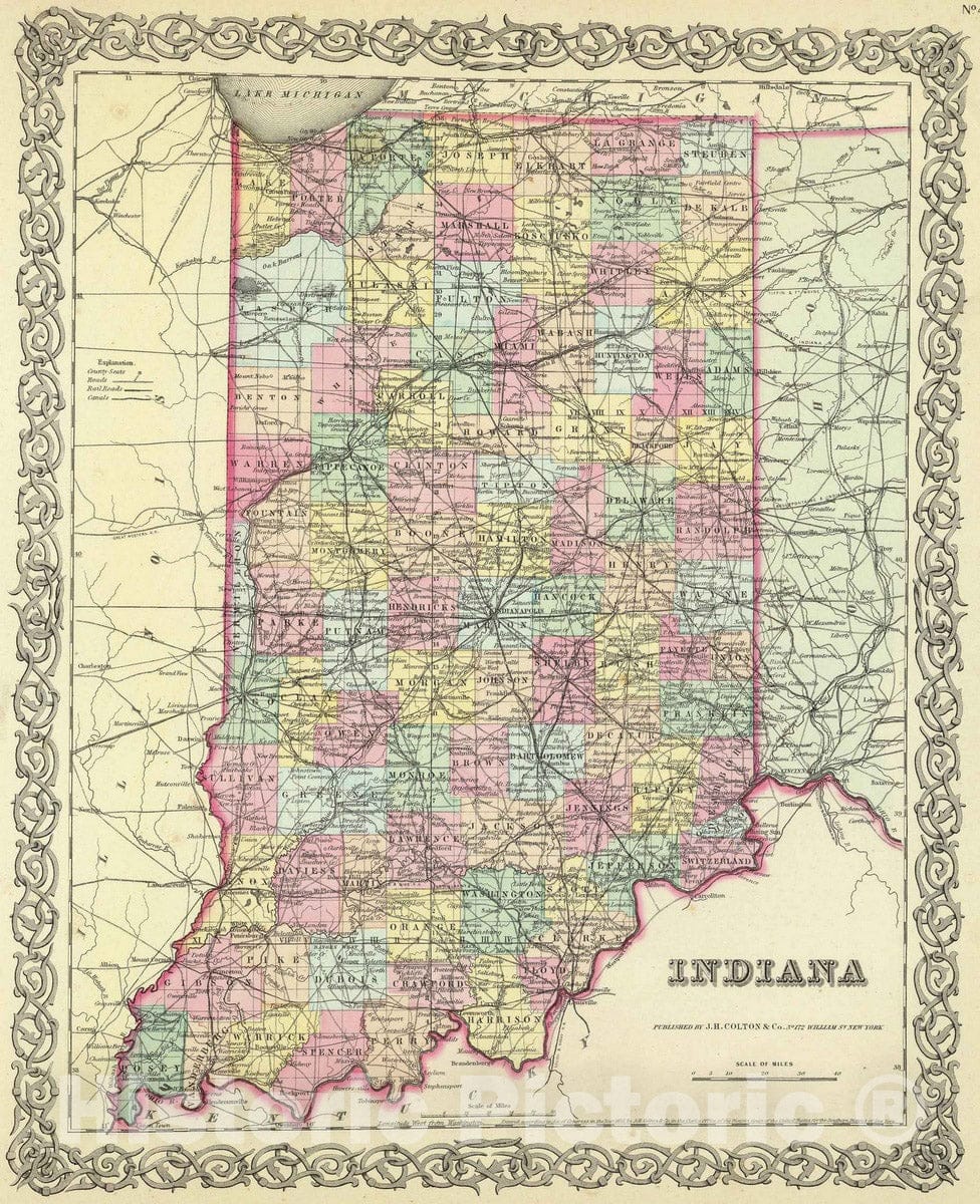 Historic Map : 1856 Indiana : Vintage Wall Art