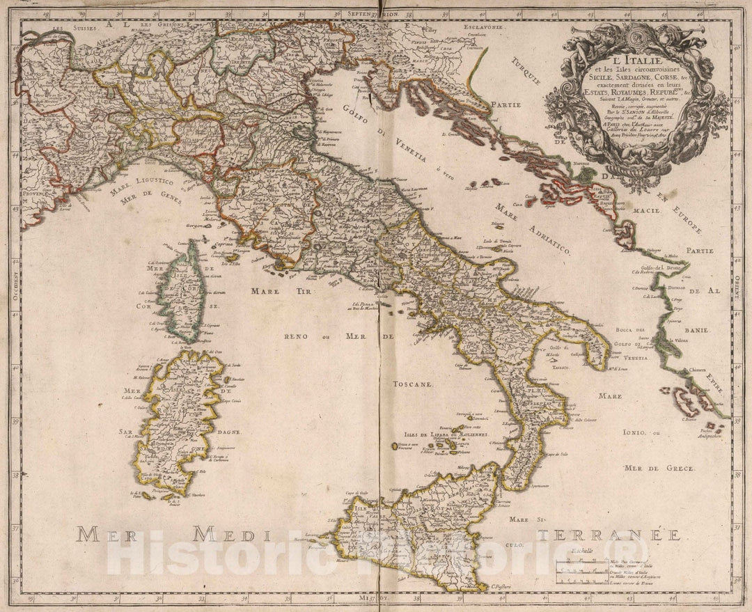 Historic Map : 1697 Italy. - Vintage Wall Art