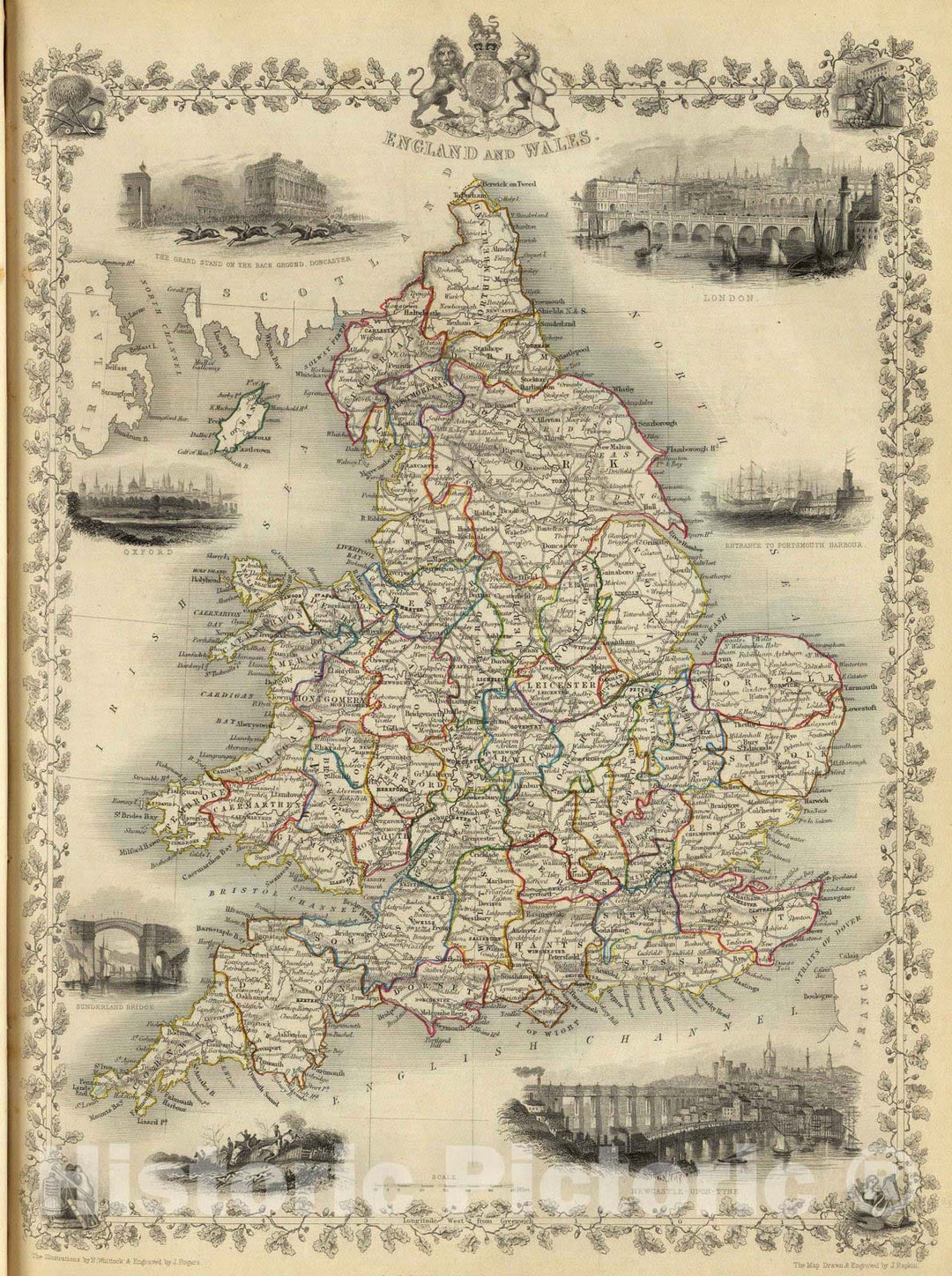 Historic Map : 1851 England and Wales. - Vintage Wall Art