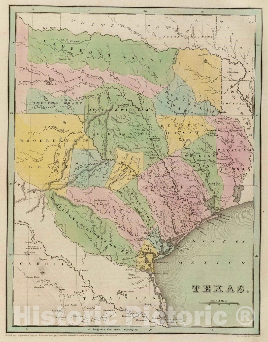 Historic Wall Map : National Atlas - 1838 Texas. - Vintage Wall Art