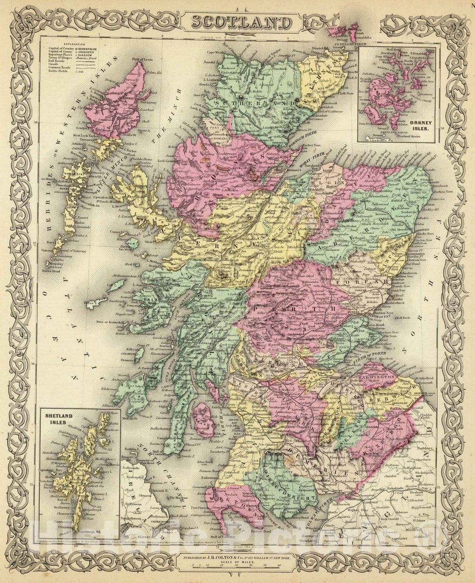 Historic Map : 1856 Scotland. - Vintage Wall Art