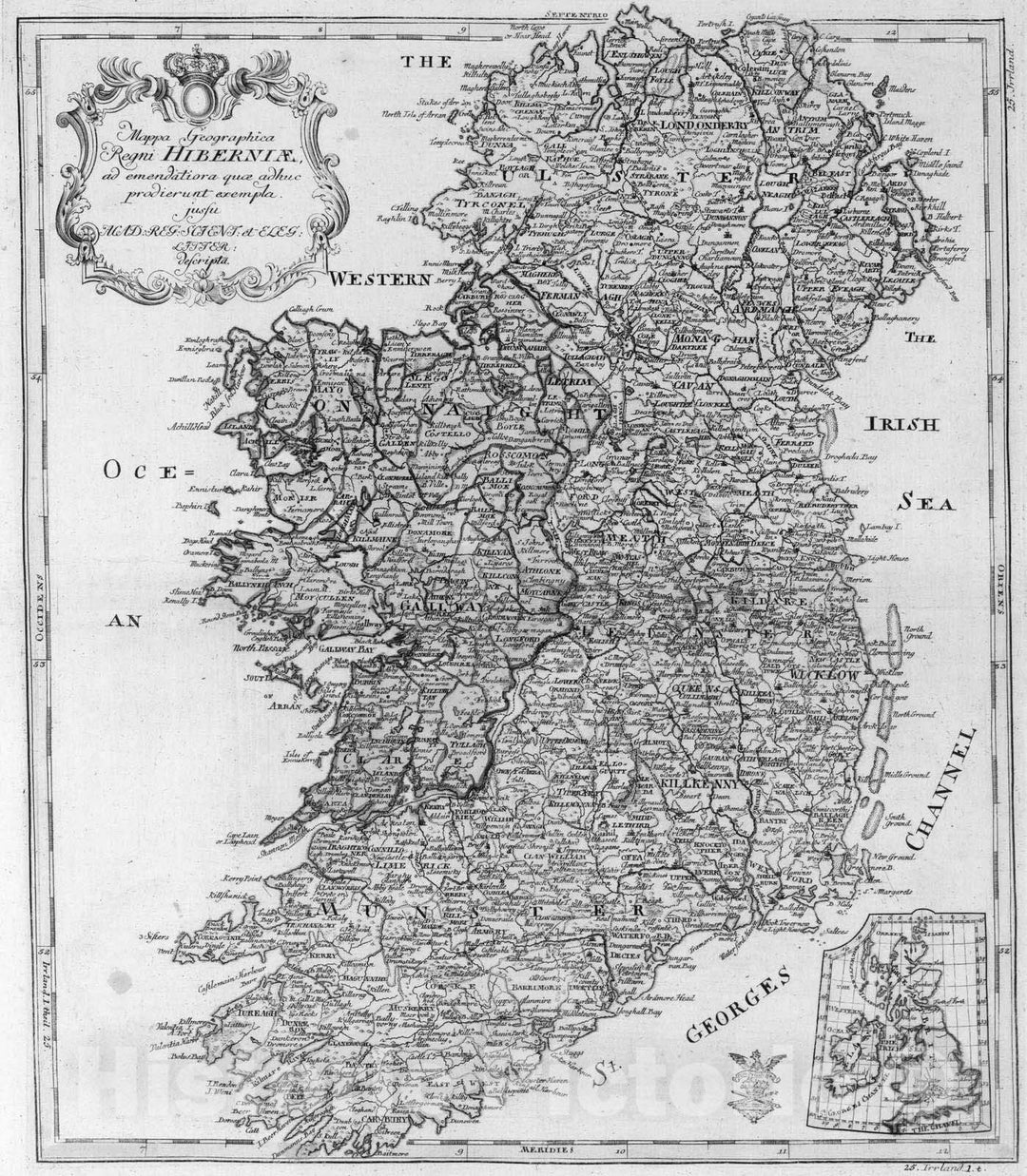 Historic Map : Ireland, , Europe 1753 Mappa geographica Regni Hiberniae , Vintage Wall Art