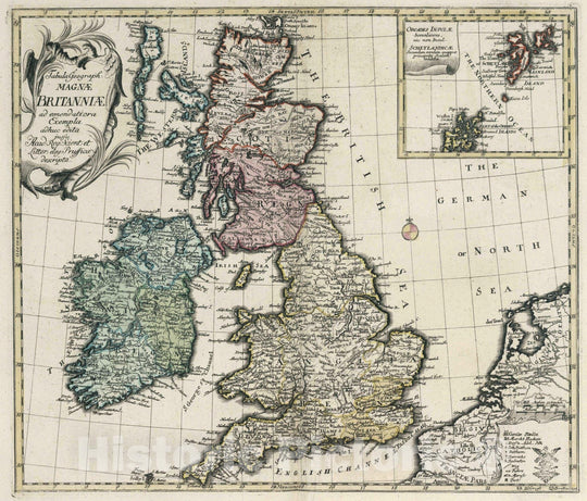 Historic Map : Great Britain, , Europe 1753 Tabula geographica Britanniae , Vintage Wall Art