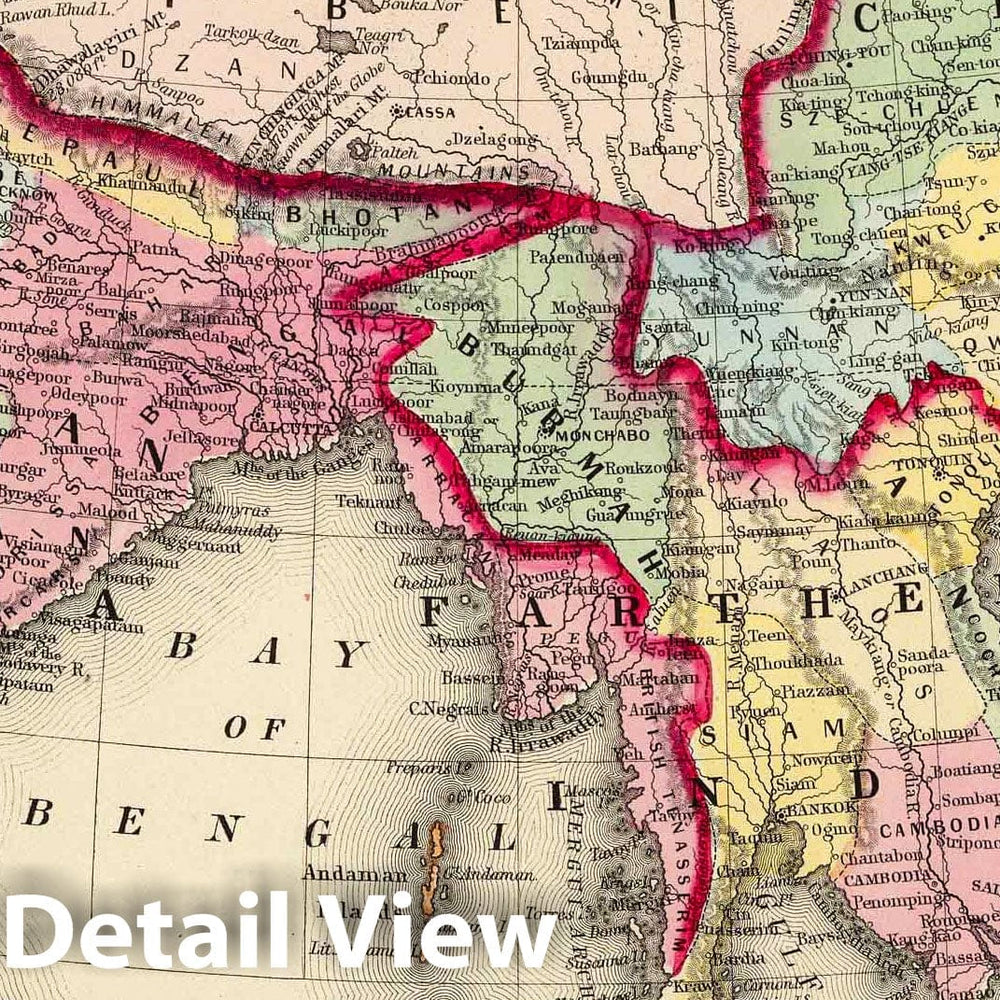 Historic Map : 1860 Map Of Hindoostan, Farther India, China, and Tibet. - Vintage Wall Art