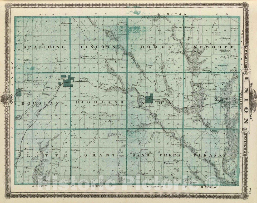 Historic Map : 1875 Map of Union County, State of Iowa. - Vintage Wall Art