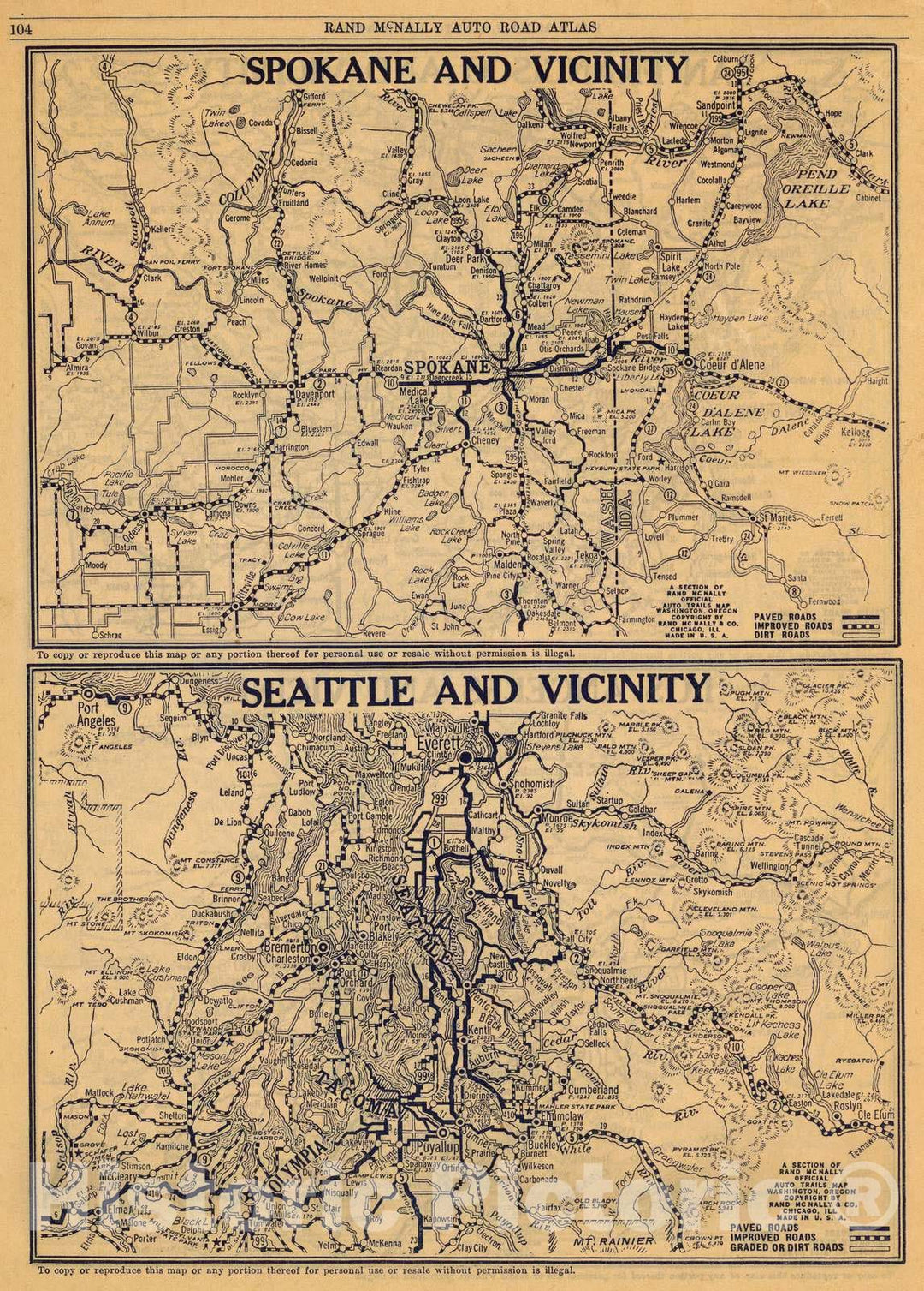 Historic Map : National Atlas - 1927 Spokane, Seattle. - Vintage Wall Art