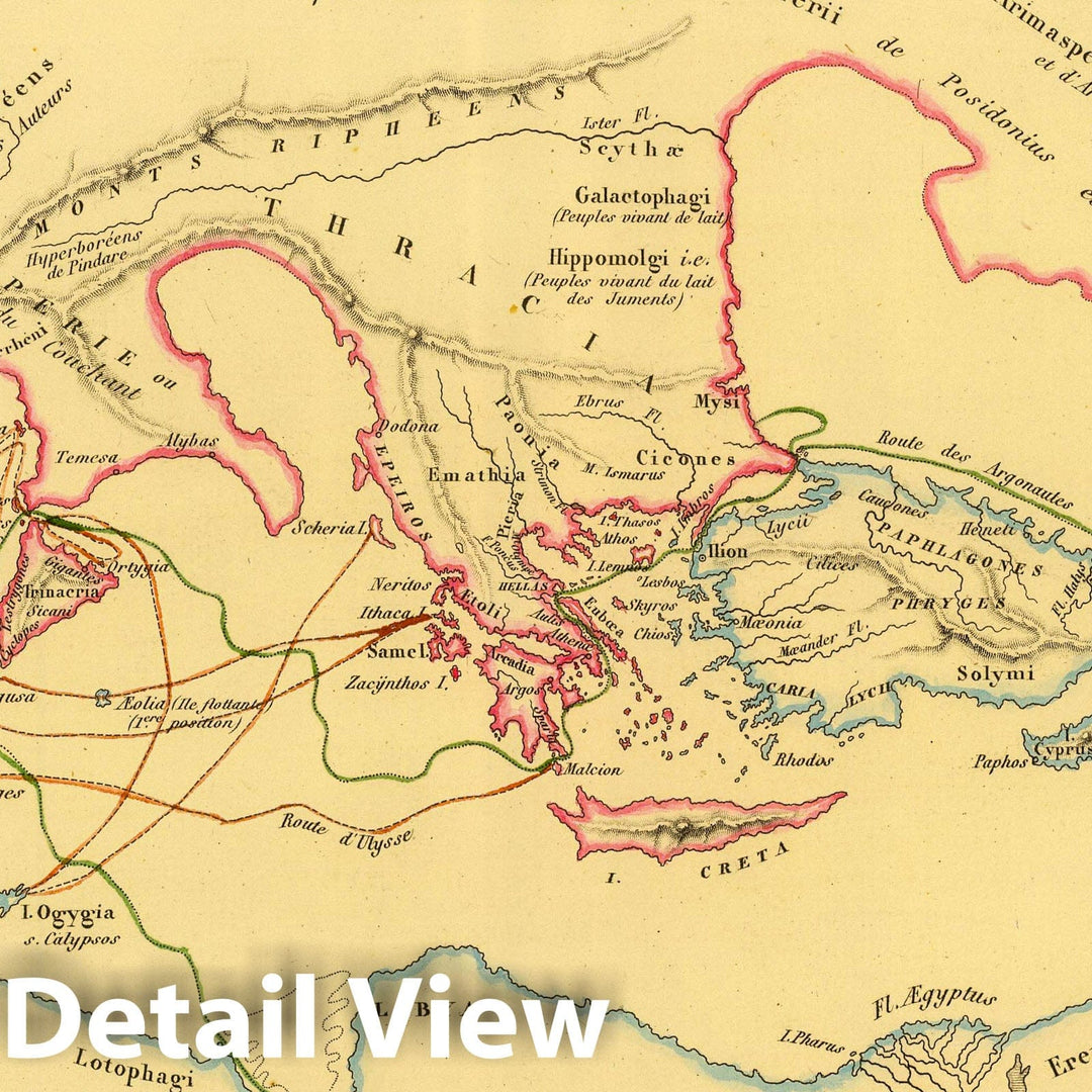 Historic Map : Greece; Turkey, Mediterranean 1837 Geographie des Grecs Primitive. , Vintage Wall Art