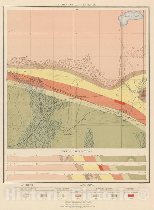 Historic Map : Geologic Atlas - 1896 Detailed Geology Sheet XVI. - Vintage Wall Art