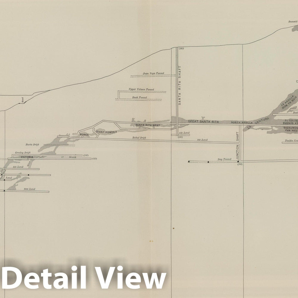 Historic Map : Geologic Atlas - 1887 Longitudinal Section of the South Ore Channel. New Almaden Mine. - Vintage Wall Art