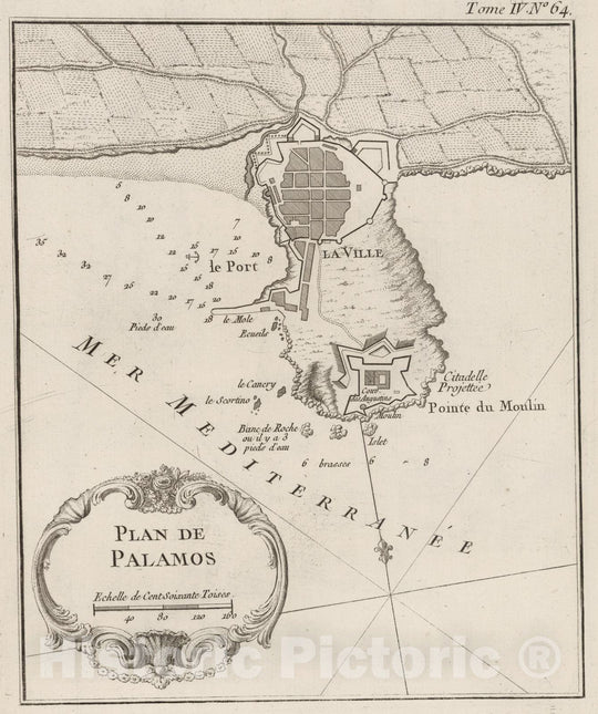 Historic Map : Spain, Mediterranean Region, Europe 1764 Plan de Palamos , Vintage Wall Art