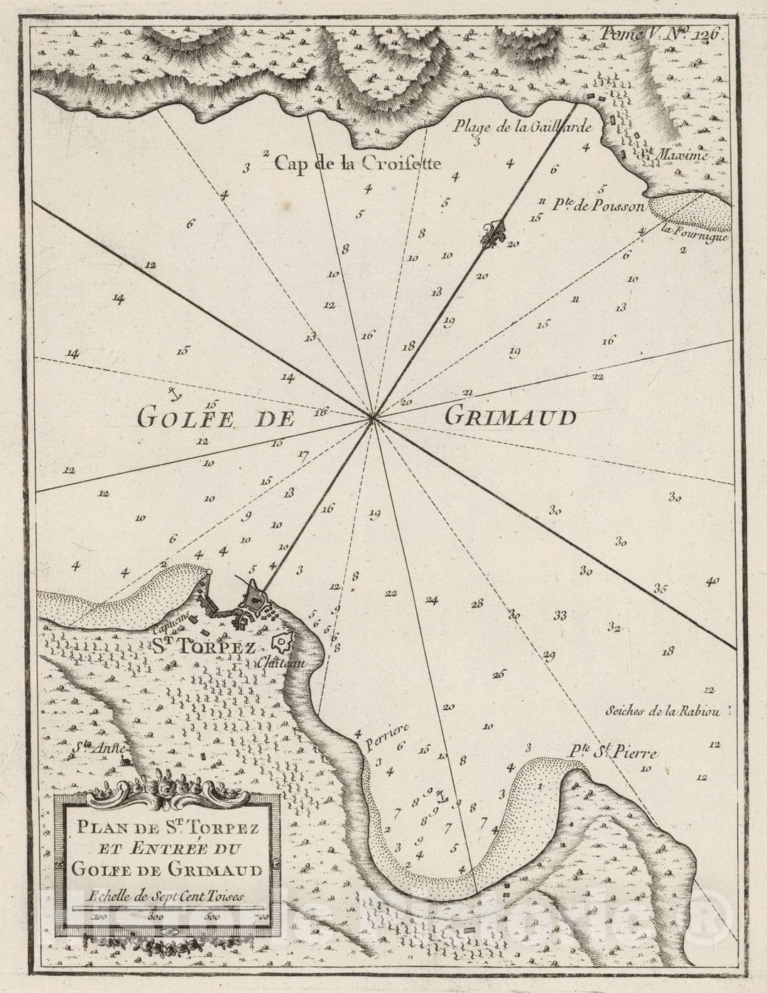 Historic Map : France , Saint-Tropez France, Provence 1764 Plan de St Torpez et entree du golfe de Grimaud. , Vintage Wall Art