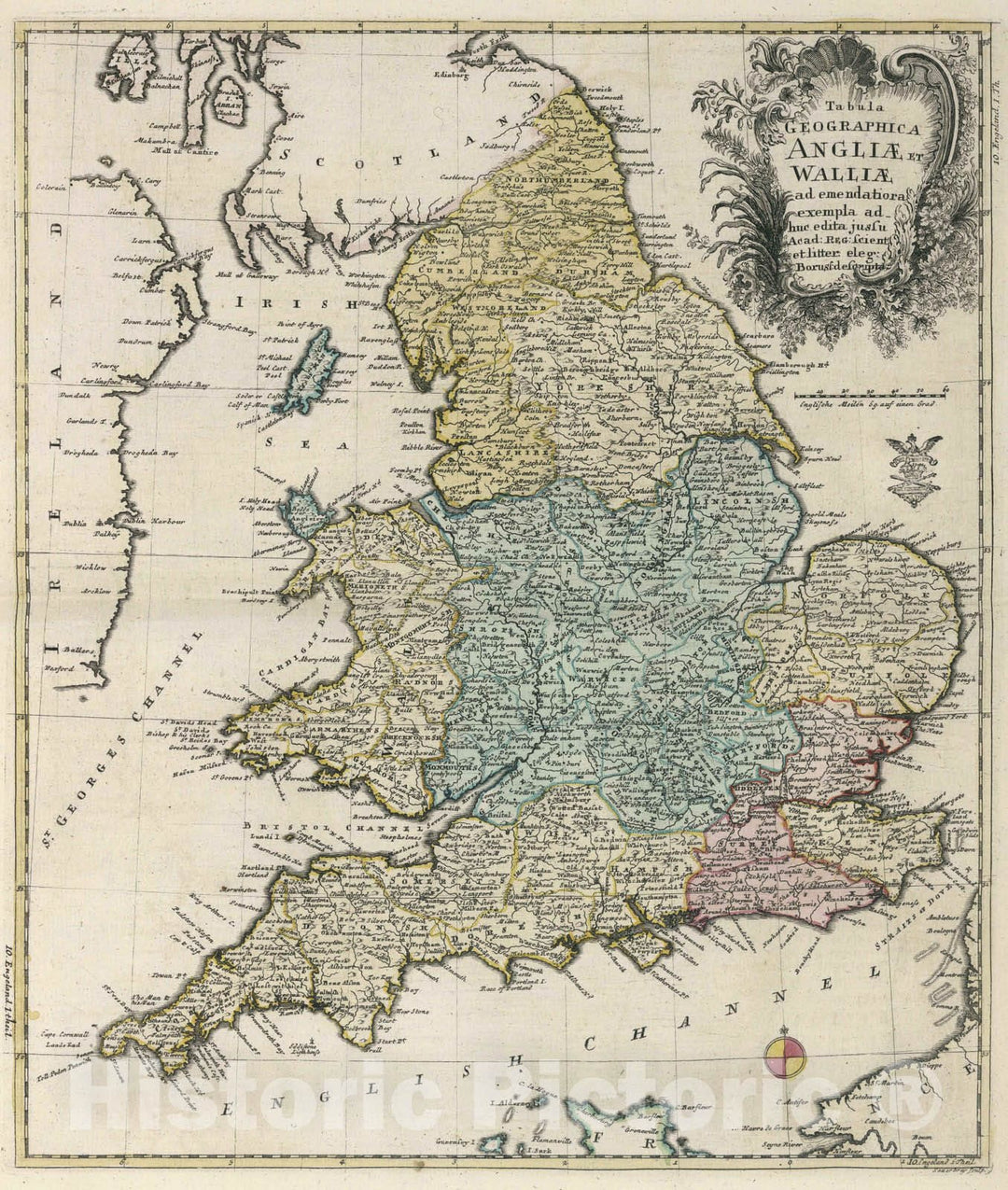 Historic Wall Map : England, , Europe 1753 Tabula geographica Angliae et Walliae , Vintage Wall Art