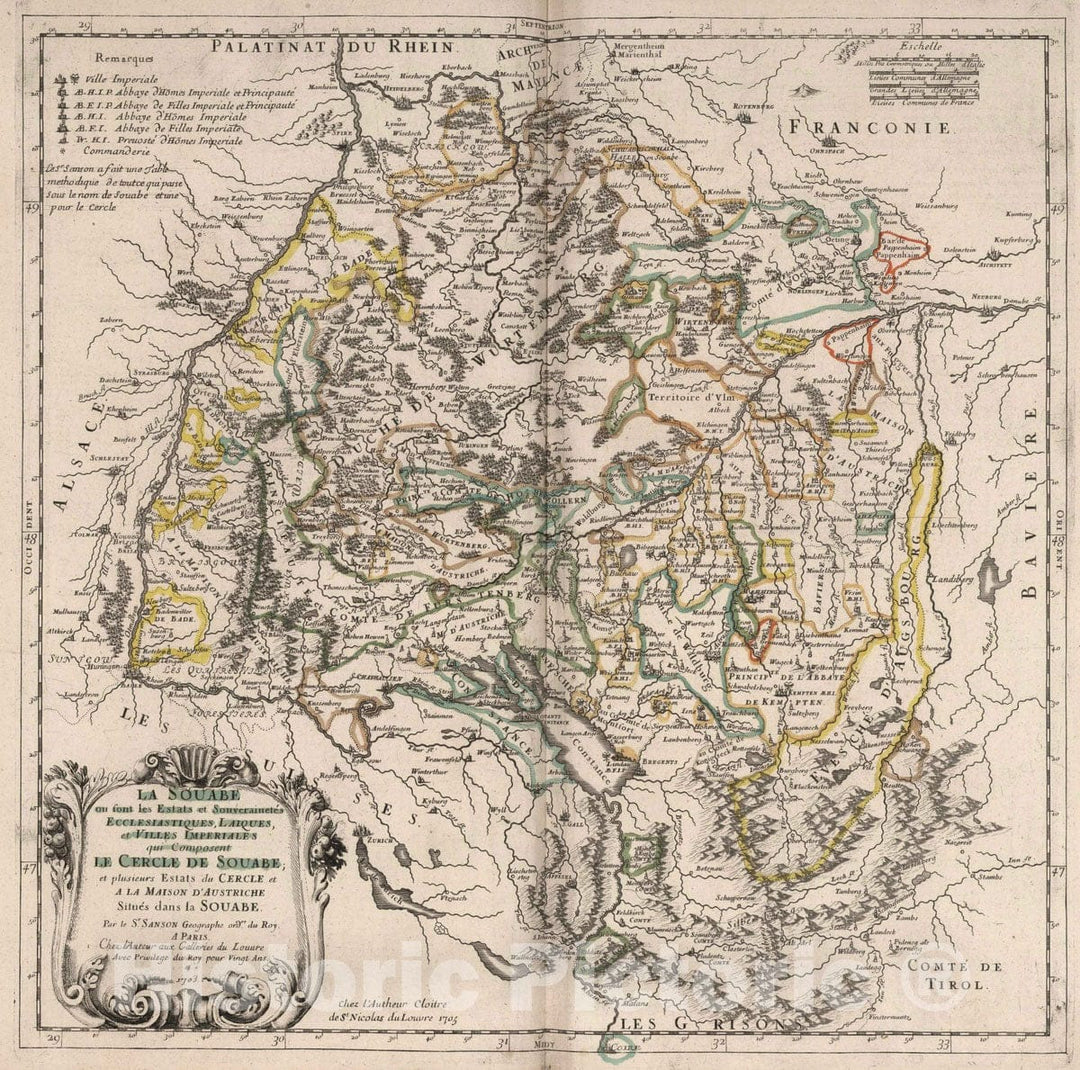 Historic Map : 1703 Swabia, Germany. - Vintage Wall Art