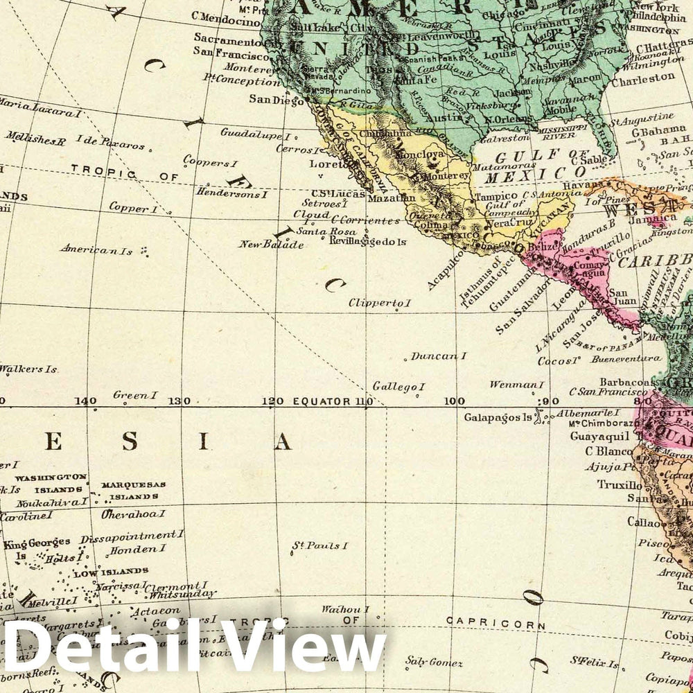 Historic Map : 1876 Western Hemisphere. v1 - Vintage Wall Art