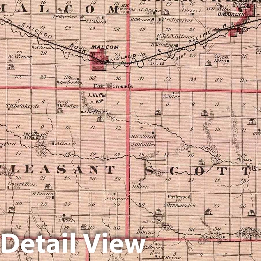 Historic Map : 1875 Map of Poweshiek County, State of Iowa. - Vintage Wall Art