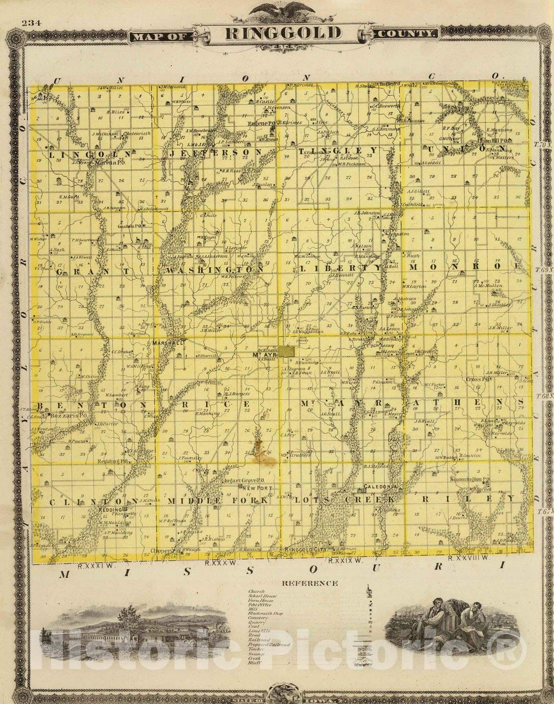 Historic Map : 1875 Map of Ringgold County, State of Iowa. - Vintage Wall Art