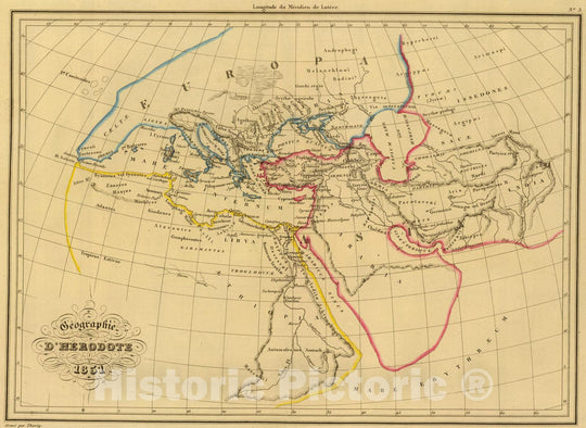 Historic Map : Greece; Turkey, Mediterranean 1837 Geographie d'Herodote. , Vintage Wall Art