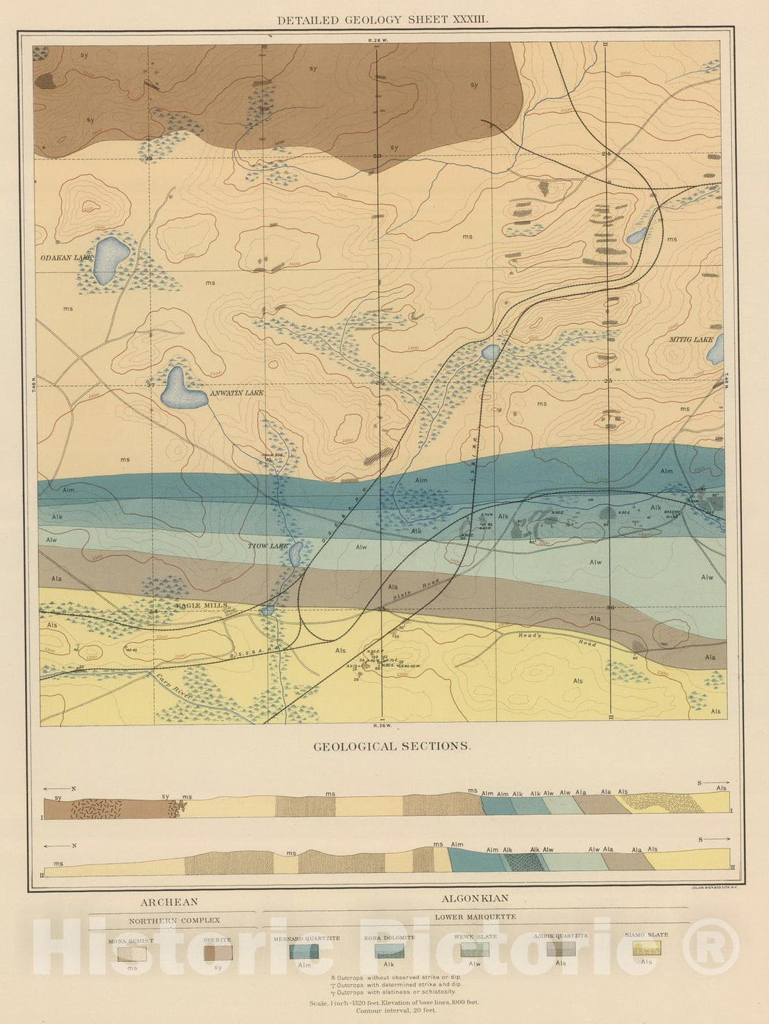 Historic Map : Geologic Atlas - 1896 Detailed Geology Sheet XXXIII. - Vintage Wall Art