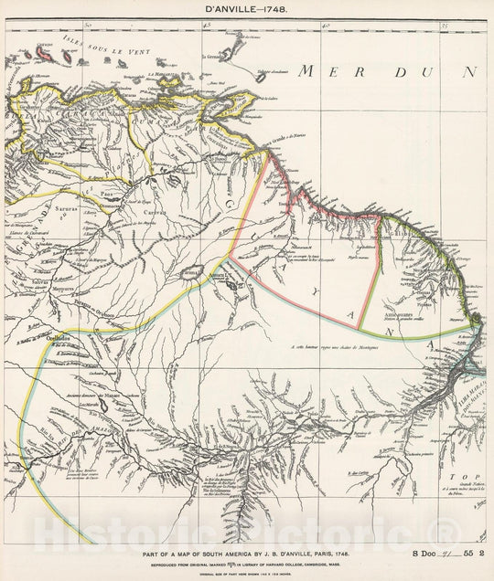 Historic Map : National Atlas - 1748 Part of South America by D'Anville. - Vintage Wall Art