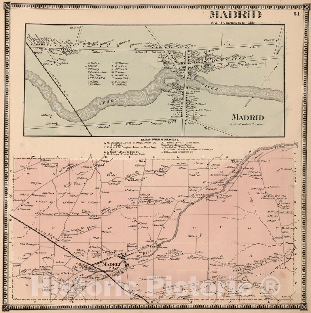 Historic Map : 1865 Madrid. Madrid, Saint Lawrence County, New York. - Vintage Wall Art